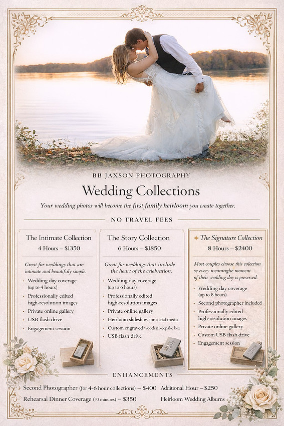 Wedding collection menu with elegant floral border