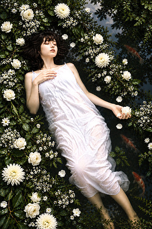 Ophelia Among White Pond Flowers