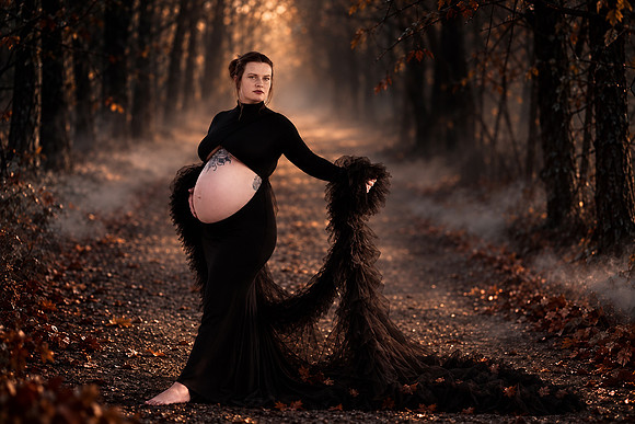 Gothic Autumn Forest Maternity Portrait