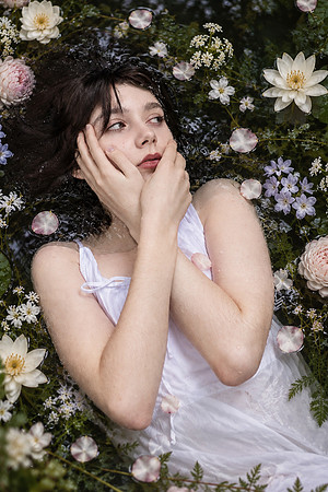 Dreamy Ophelia Among Floating Flowers
