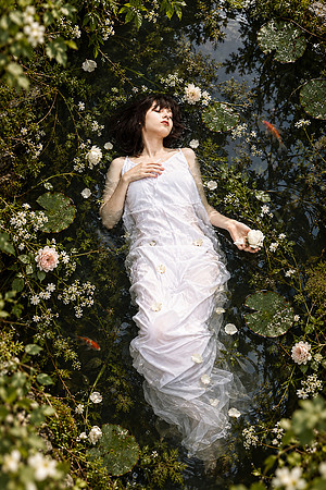 Ethereal Ophelia in a Reflective Pond
