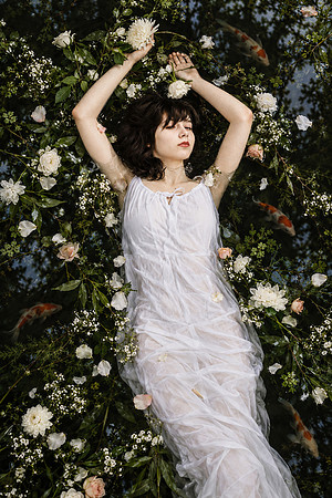Ethereal Ophelia Among Water Lilies