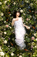 Dreamy Ophelia in a Flowering Pond