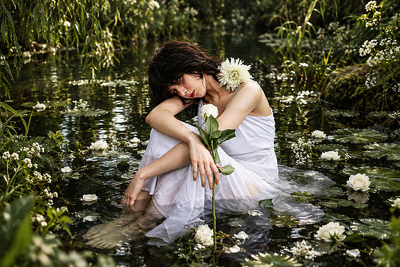 Melancholic Ophelia in a White Rose Pond-Duplicate